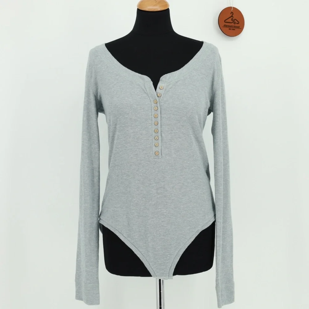 FREE‎ PEOPLE Dylan Thermal Bodysuit Henley with Thumb Holes Size Large NWOT